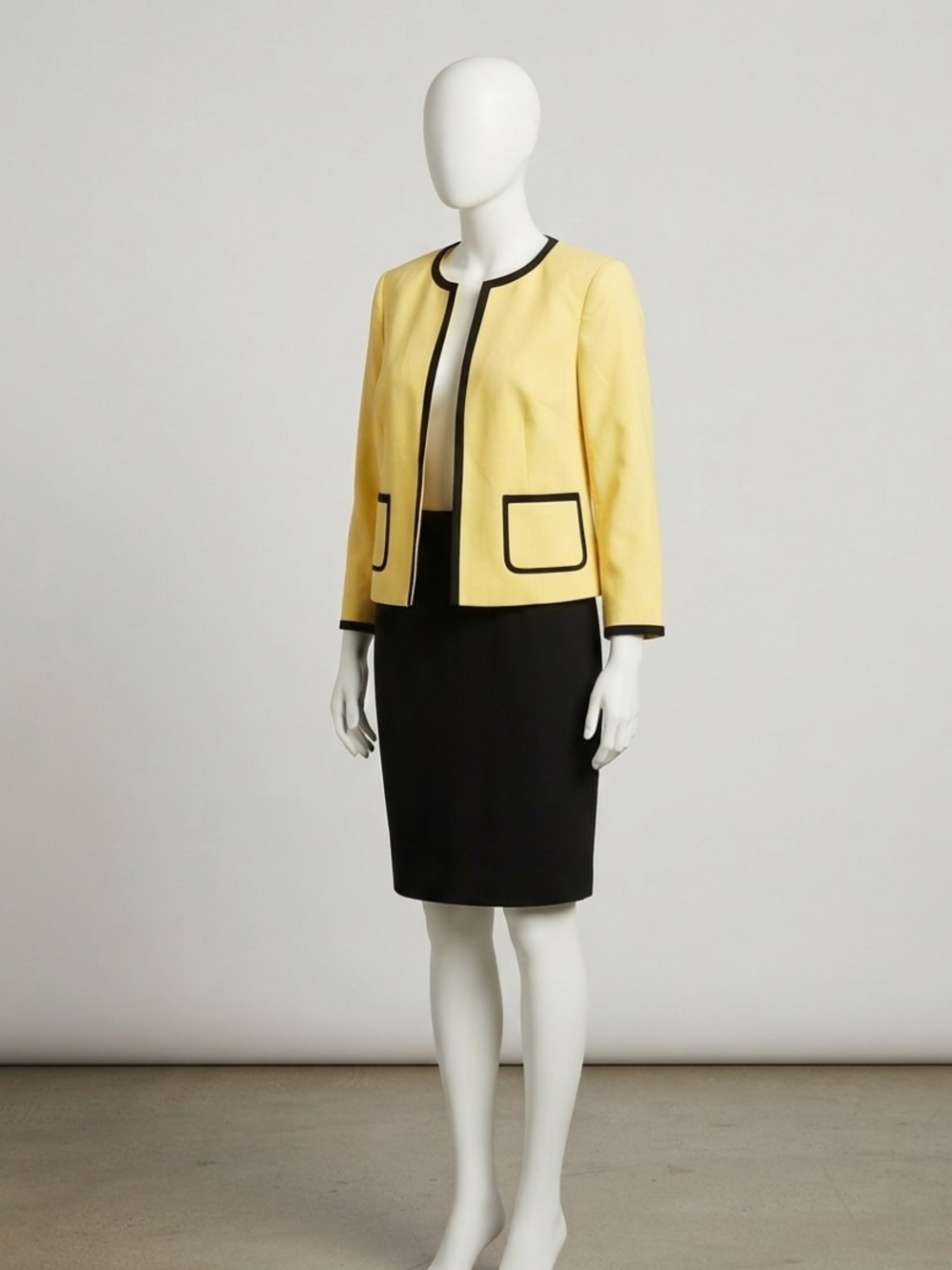 Yellow and black two-piece suit with contrast trim size 8-10